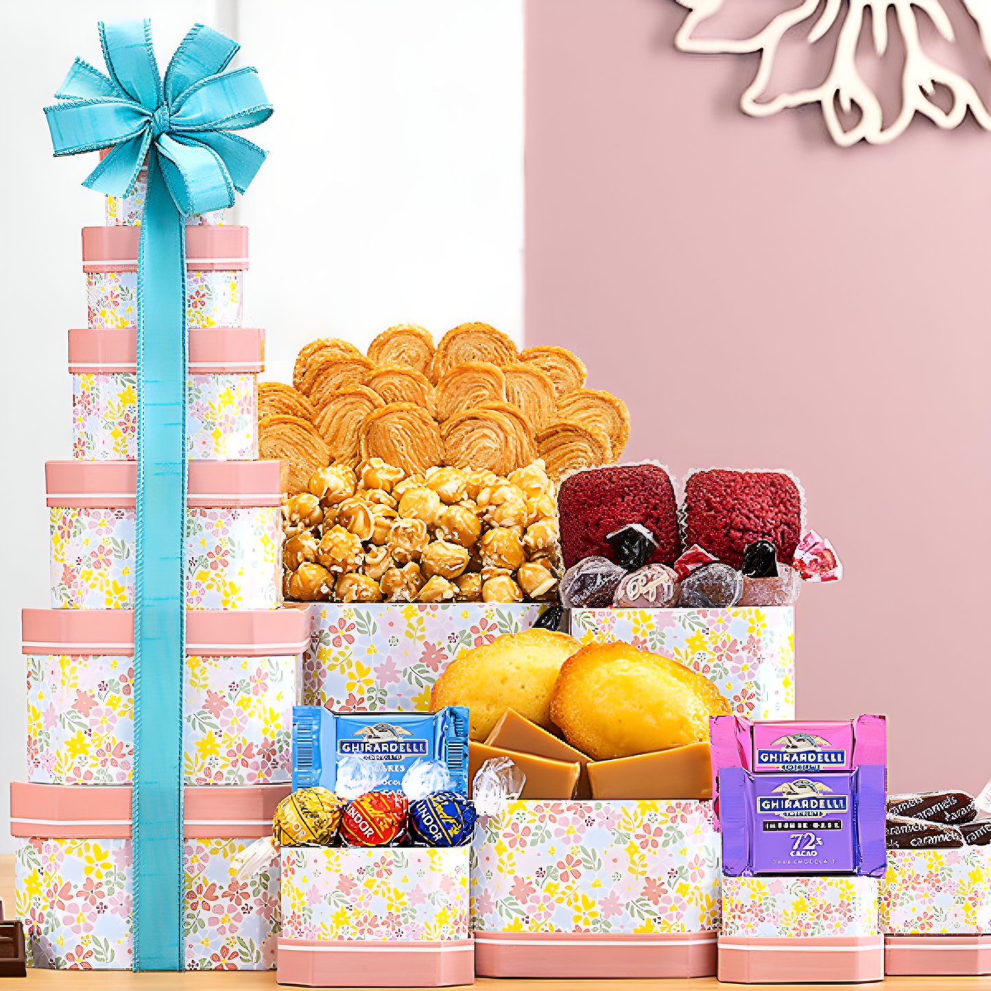 Floral Celebration: Gourmet Gift Tower