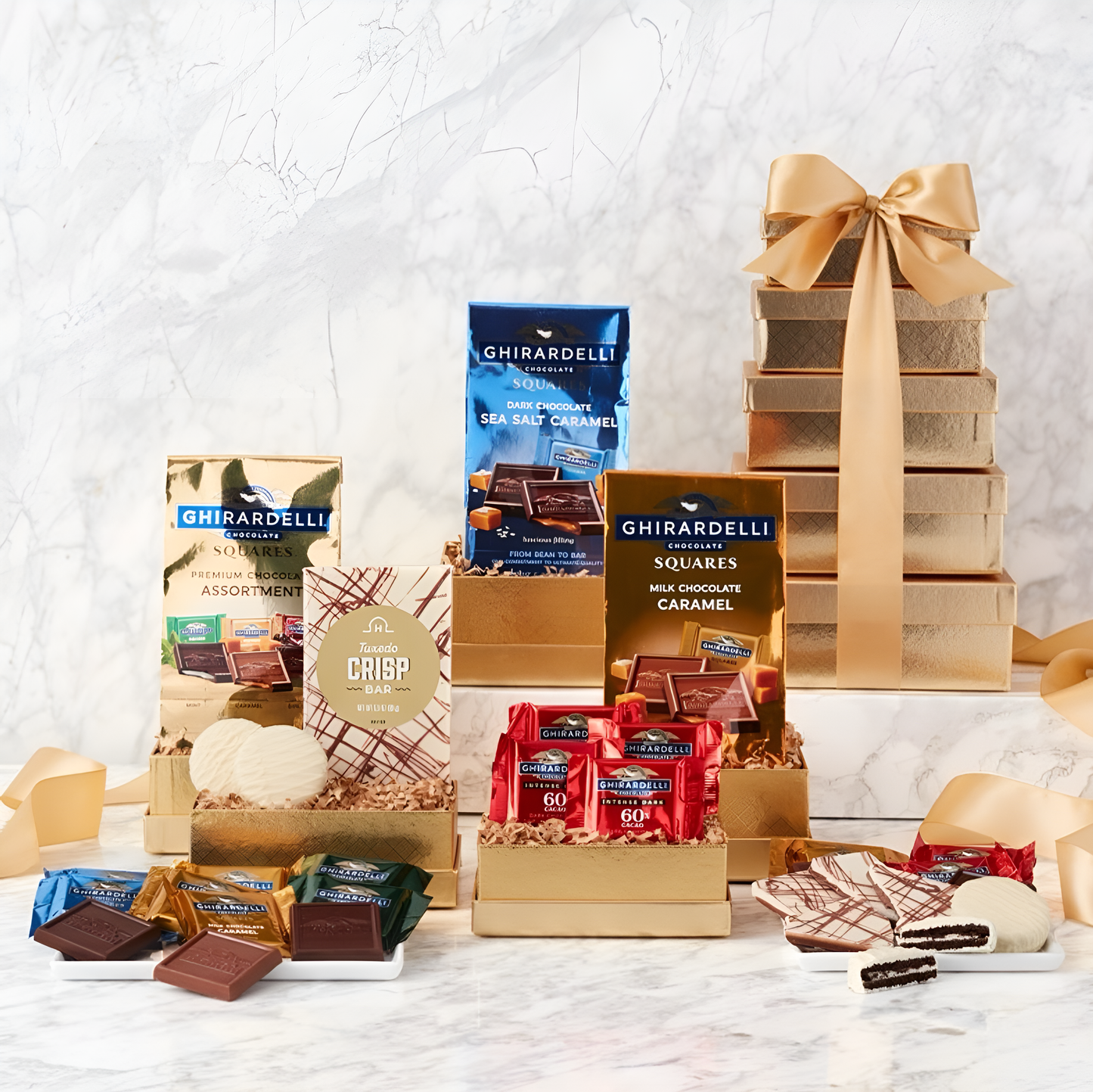Golden Ghirardelli: Premium Chocolate Gift Tower