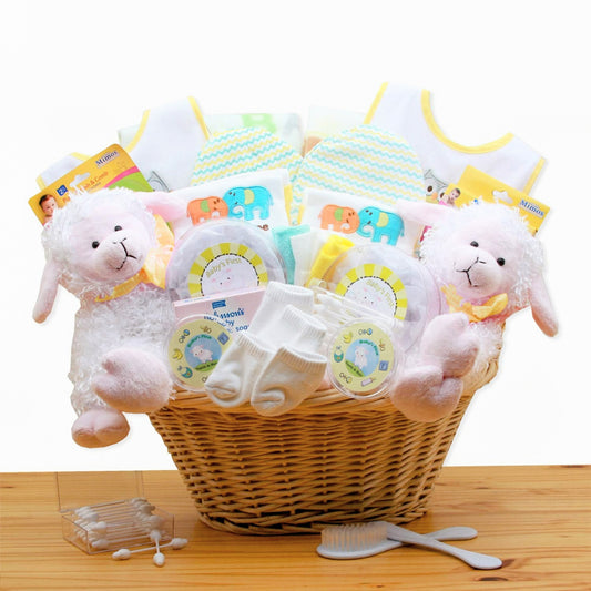 Double Delight Twins New Baby Gift Basket - Yellow