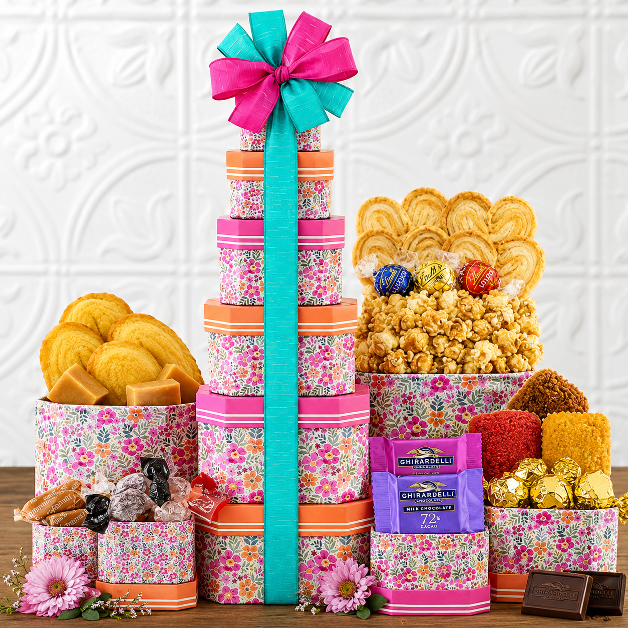 Bloom & Celebrate: Gourmet Treat Gift Tower