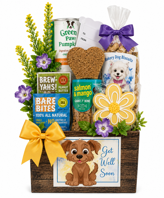 Get Well Pooch Dog Gift: Comfort & Care Treat Basket