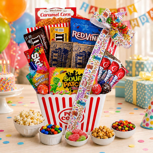 Birthday Movie Marathon: Popcorn & Candy Gift Basket