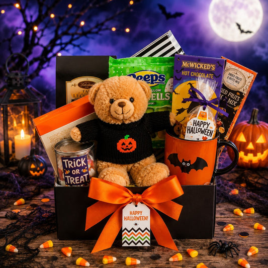 Spooky Snuggles: Halloween Bear & Treats Gift Basket
