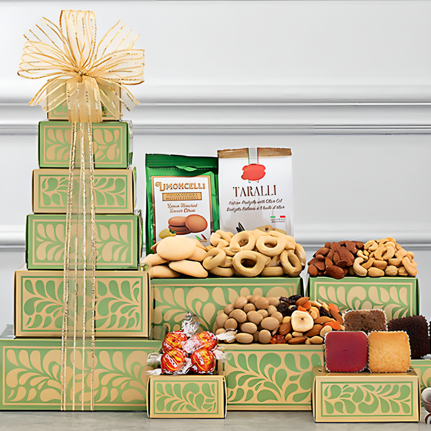 Golden Delights: Nuts & Sweets Gift Tower