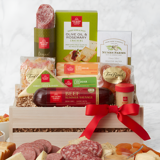 Gourmet Deluxe: Meat & Cheese Wooden Gift Crate