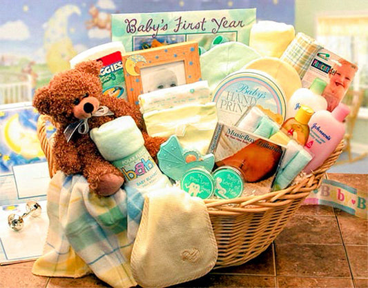 Deluxe Welcome Home Precious Baby Basket-Yellow/Teal
